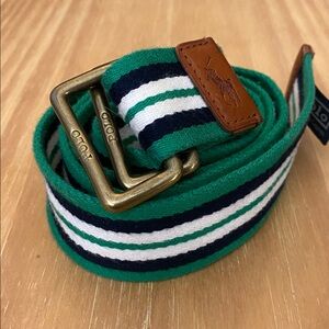 Polo Ralph Lauren Striped Webbed Cotton Belt With Leather & Brass OS